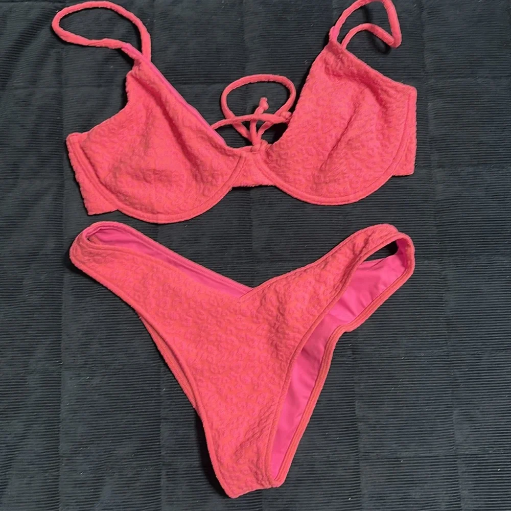 Pink Textured Bikini Set - Picture 1 of 8